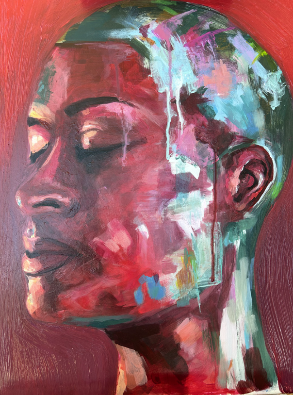 Student Lizzy Evege '27 describes her painting as, "no one in particular."